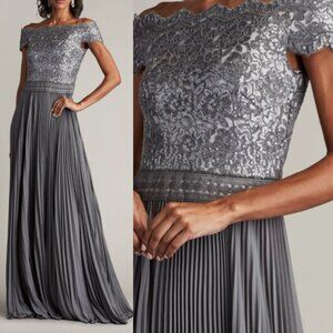 NWT TADASHI SHOJI Bode Sequin Embroidered Lace Tulle Gown Dress Mist size 2 16